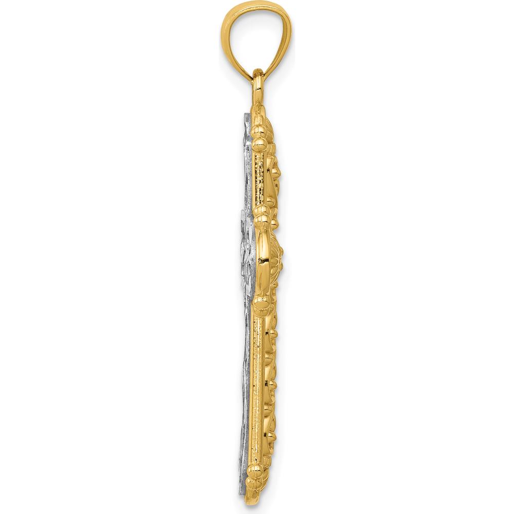 14K Yellow Gold and White Rhodium Reversible Diamond-Cut Filigree Cross Pendant - 37.9mm Length by Oro Pregiato