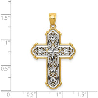 14K Yellow Gold and White Rhodium Reversible Diamond-Cut Filigree Cross Pendant - 37.9mm Length by Oro Pregiato