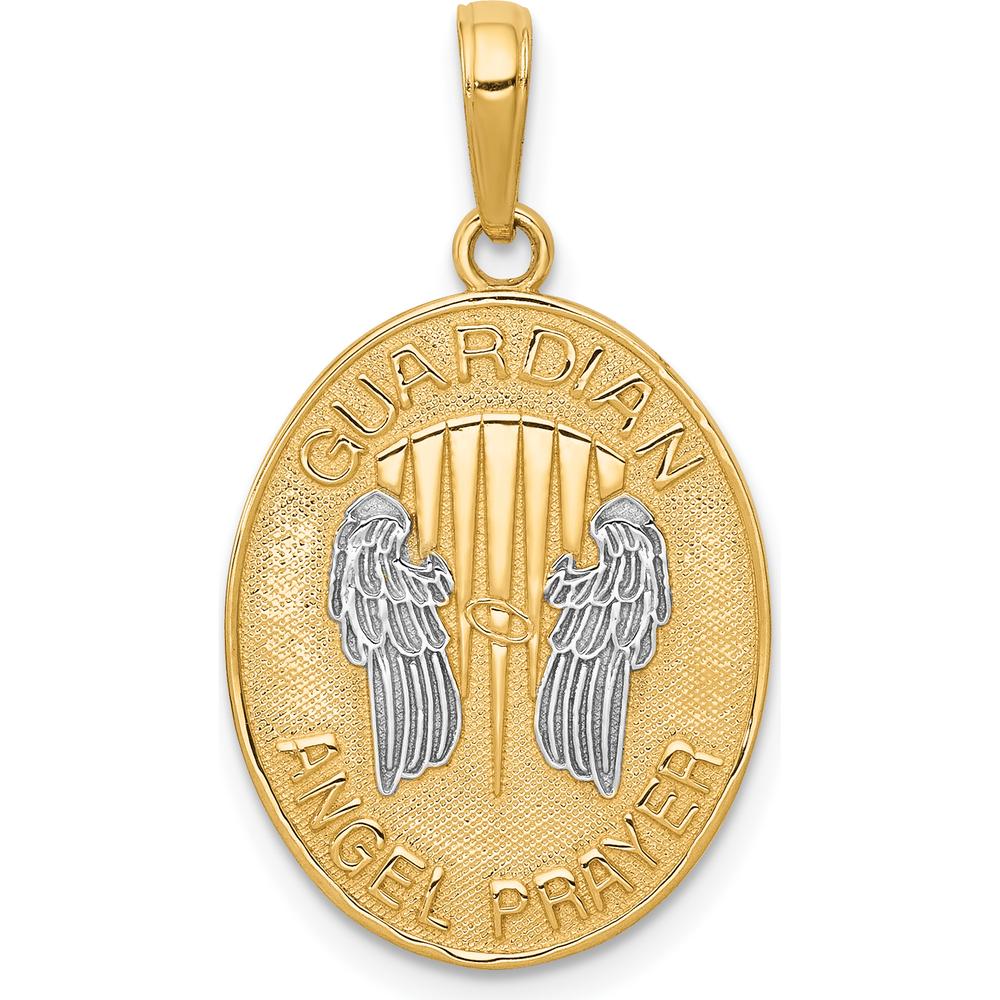 14K Yellow Gold and White Rhodium Reversible Guardian Angel Prayer Pendant - 26mm Length by Oro Pregiato