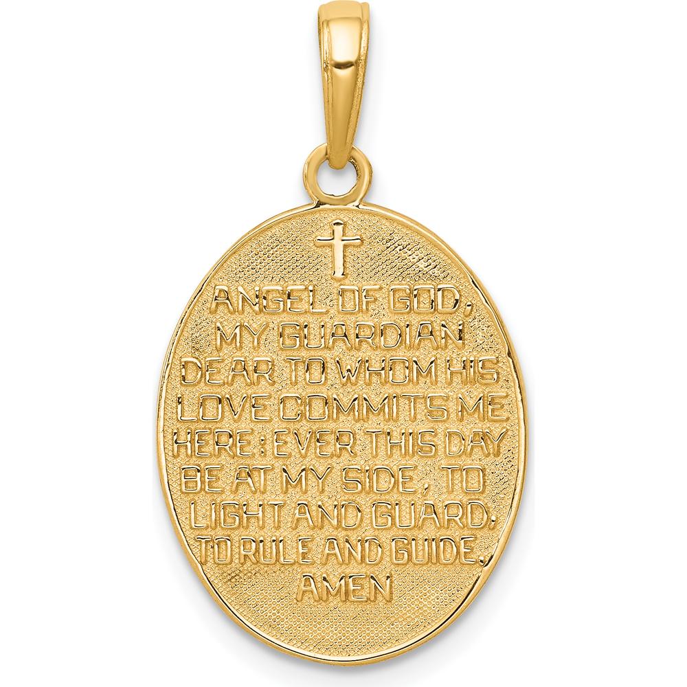 14K Yellow Gold and White Rhodium Reversible Guardian Angel Prayer Pendant - 26mm Length by Oro Pregiato