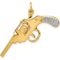 14K Yellow Gold and White Rhodium Revolver Charm with Moveable Cylinder - 20.5mm Length