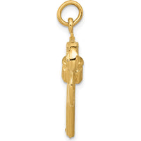 14K Yellow Gold and White Rhodium Revolver Charm with Moveable Cylinder - 20.5mm Length
