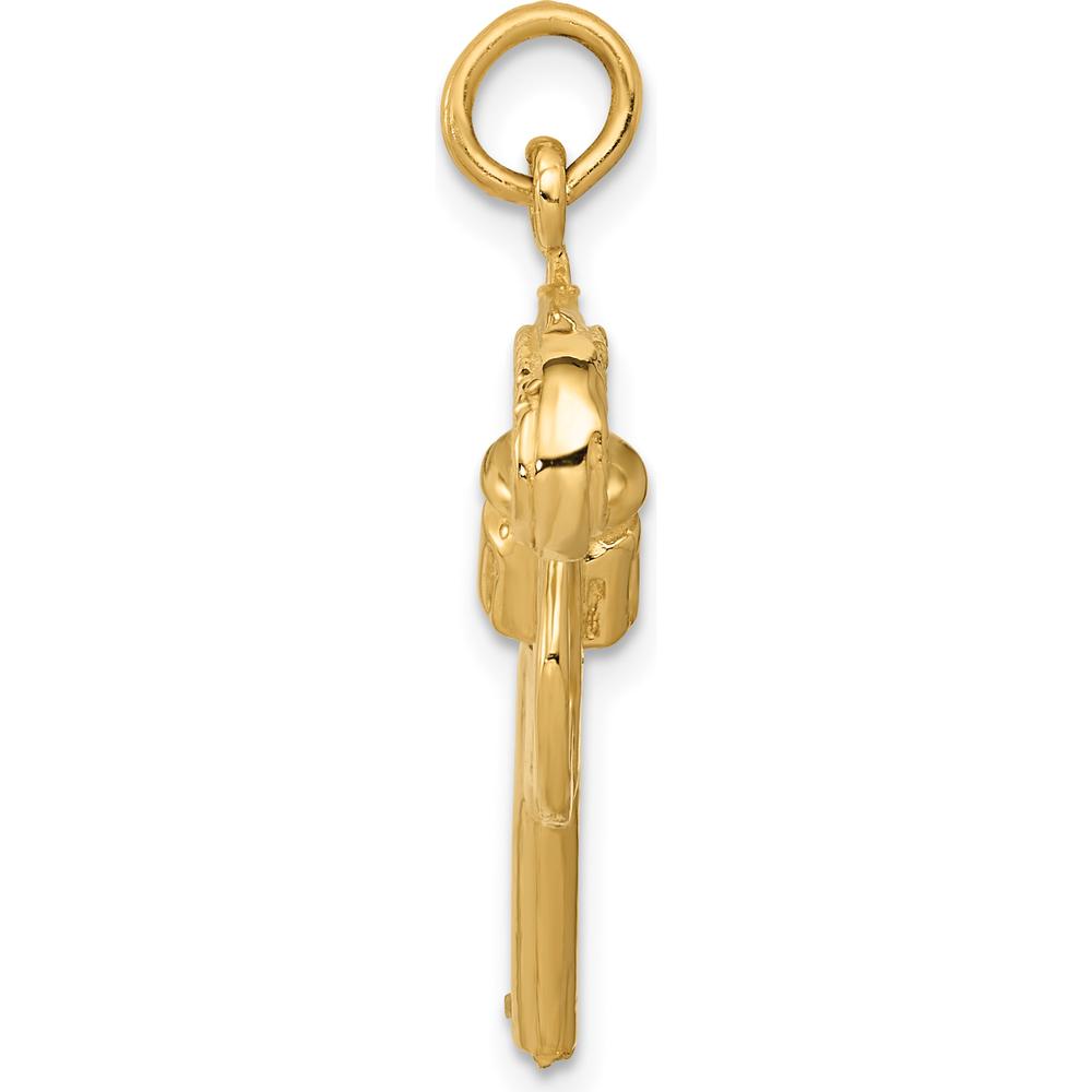 14K Yellow Gold and White Rhodium Revolver Charm with Moveable Cylinder - 20.5mm Length