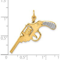 14K Yellow Gold and White Rhodium Revolver Charm with Moveable Cylinder - 20.5mm Length