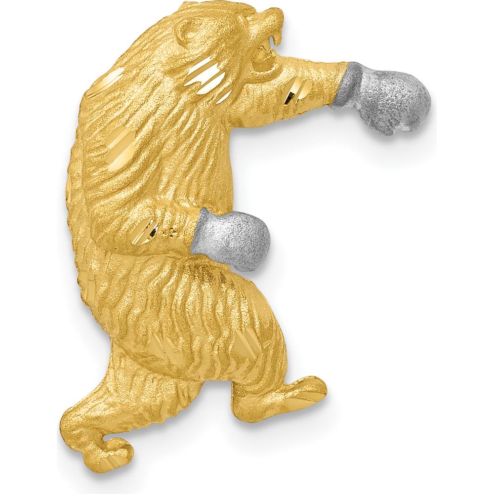 14K Yellow Gold and White Rhodium Satin Boxing Bear Pendant Slide by Oro Pregiato