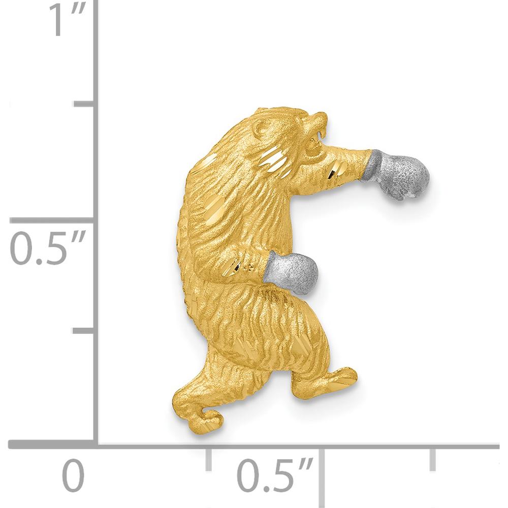 14K Yellow Gold and White Rhodium Satin Boxing Bear Pendant Slide by Oro Pregiato