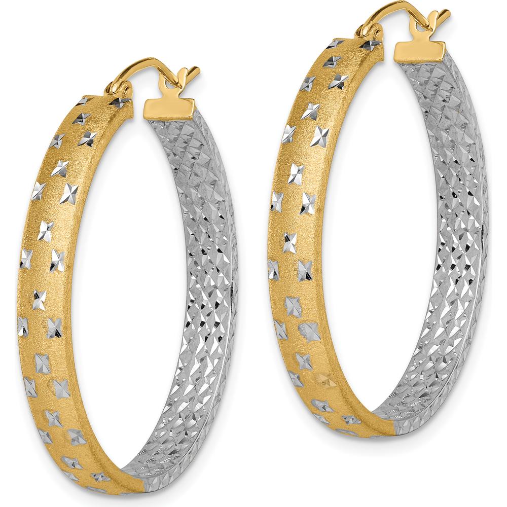 14K Yellow Gold and White Rhodium Satin Diamond-Cut In & Out Large Hoop Earrings by 0