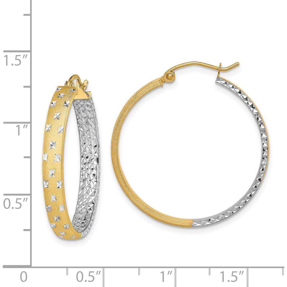 14K Yellow Gold and White Rhodium Satin Diamond-Cut In & Out Large Hoop Earrings by 0