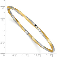 14K Yellow Gold and White Rhodium Satin Finish Diamond-cut Twist 3.00mm Slip-on Bangle Bracelet by Oro Pregiato
