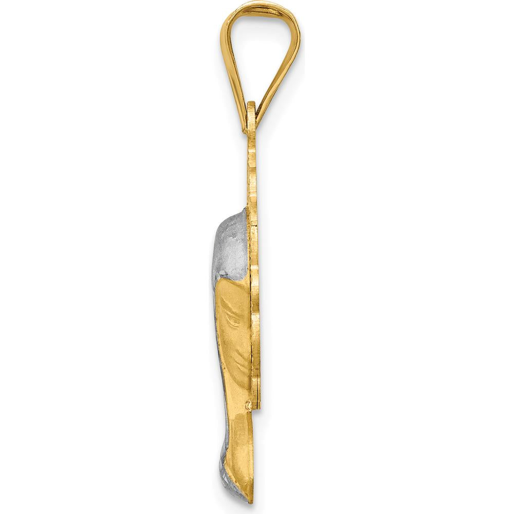 14K Yellow Gold and White Rhodium Satin Finish Virgin Mary Pendant with Diamond-Cut Scalloped Edge by Oro Pregiato