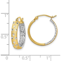 14K Yellow Gold and White Rhodium Satin Polished Diamond-Cut Medium Hoop Earrings by 0