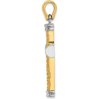 14K Yellow Gold and White Rhodium Scroll Cross Charm - 39.45mm Length by Oro Pregiato