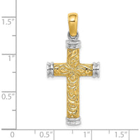 14K Yellow Gold and White Rhodium Scroll Cross Charm - 39.45mm Length by Oro Pregiato
