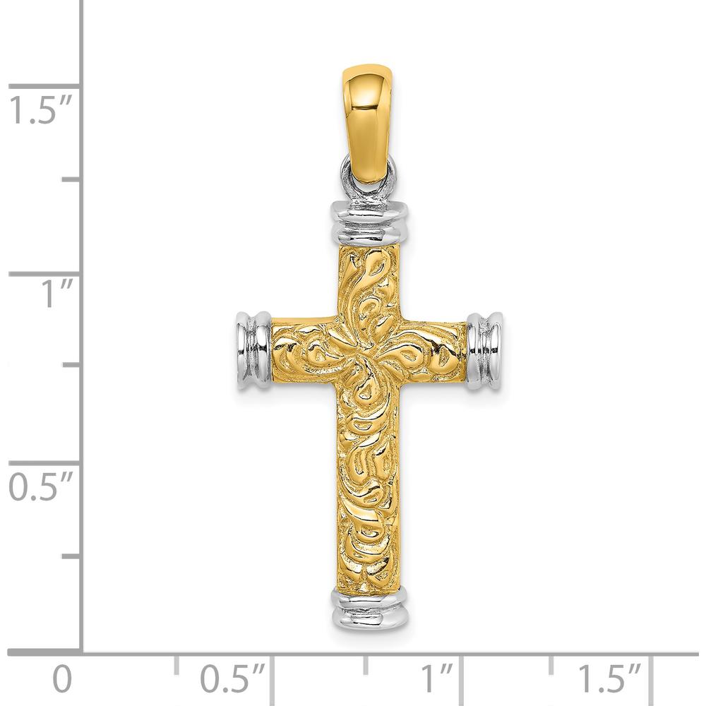 14K Yellow Gold and White Rhodium Scroll Cross Charm - 39.45mm Length by Oro Pregiato