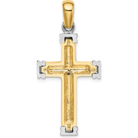 14K Yellow Gold and White Rhodium Scroll Cross Charm - 39.45mm Length by Oro Pregiato