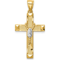 14K Yellow Gold and White Rhodium Solid Cross Pendant with Rosary Detail by Oro Pregiato