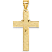 14K Yellow Gold and White Rhodium Solid Cross Pendant with Rosary Detail by Oro Pregiato