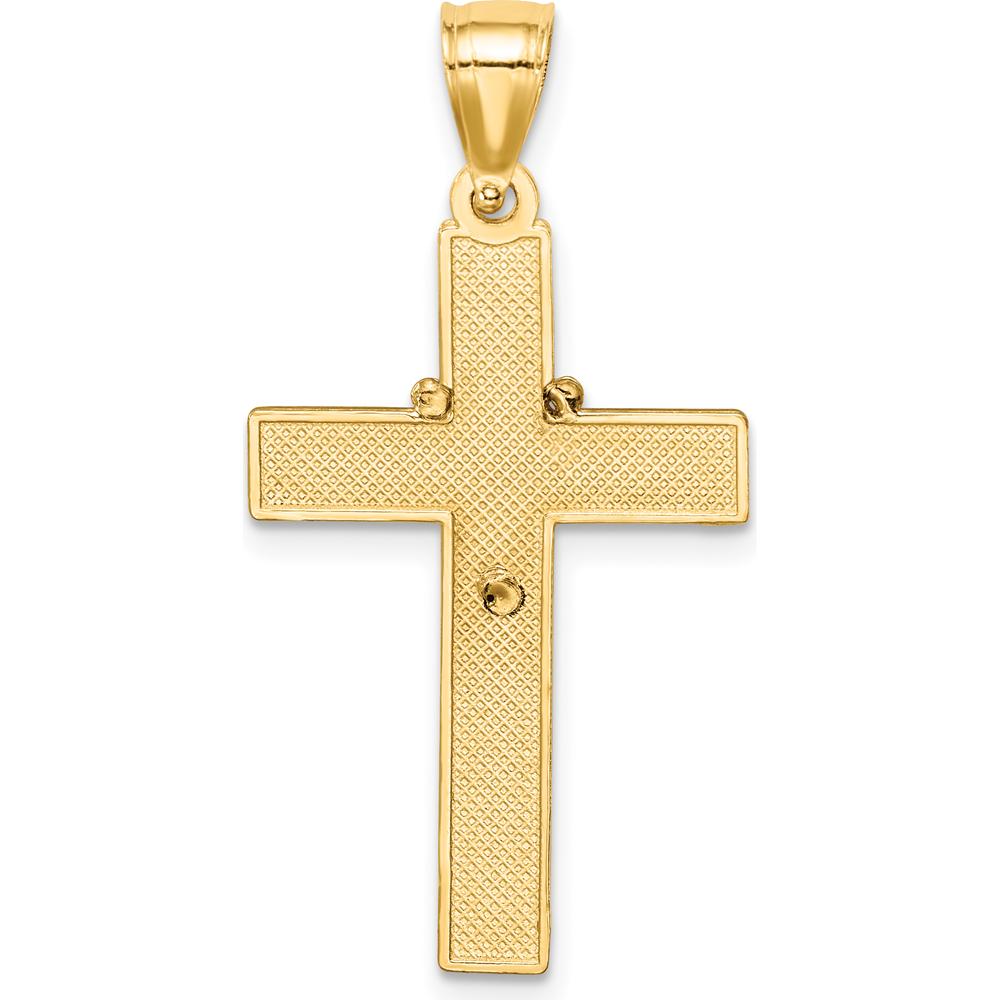 14K Yellow Gold and White Rhodium Solid Cross Pendant with Rosary Detail by Oro Pregiato