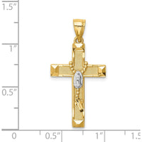 14K Yellow Gold and White Rhodium Solid Cross Pendant with Rosary Detail by Oro Pregiato