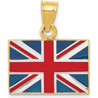 14K Yellow Gold and White Rhodium Solid Enameled United Kingdom Flag Pendant - 21mm Length by Oro Pregiato
