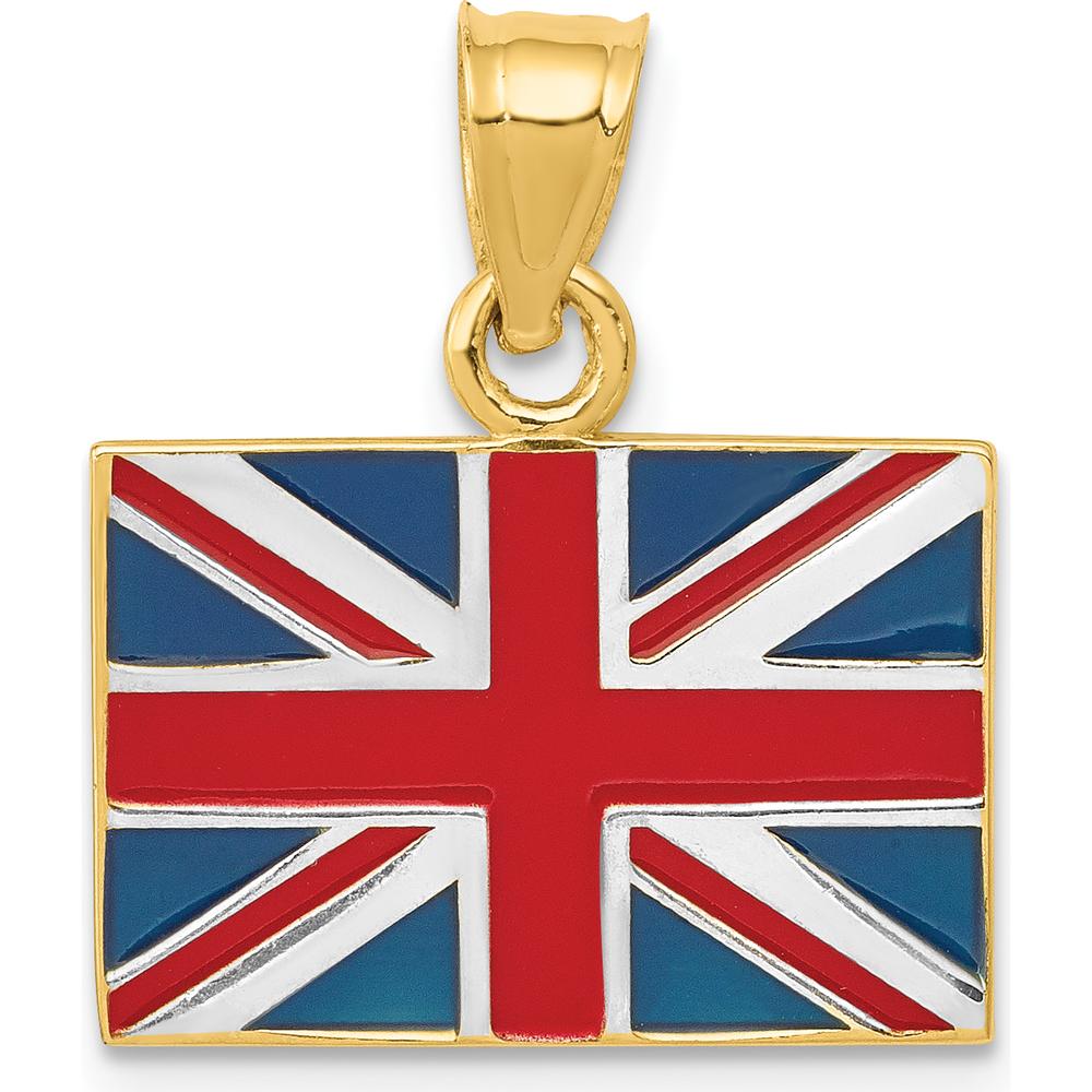 14K Yellow Gold and White Rhodium Solid Enameled United Kingdom Flag Pendant - 21mm Length by Oro Pregiato