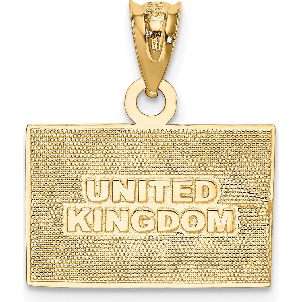 14K Yellow Gold and White Rhodium Solid Enameled United Kingdom Flag Pendant - 21mm Length by Oro Pregiato