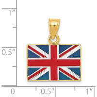 14K Yellow Gold and White Rhodium Solid Enameled United Kingdom Flag Pendant - 21mm Length by Oro Pregiato