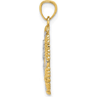 14K Yellow Gold and White Rhodium Solid St. Christopher Medal Pendant with Textured Finish - 24.75mm Length, 18mm Width by Oro Pregiato