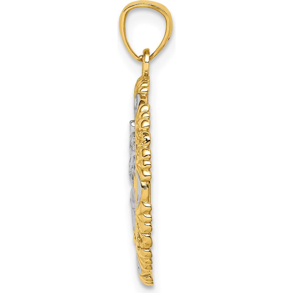 14K Yellow Gold and White Rhodium Solid St. Christopher Medal Pendant with Textured Finish - 24.75mm Length, 18mm Width by Oro Pregiato