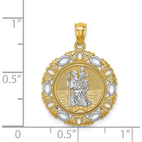 14K Yellow Gold and White Rhodium Solid St. Christopher Medal Pendant with Textured Finish - 24.75mm Length, 18mm Width by Oro Pregiato
