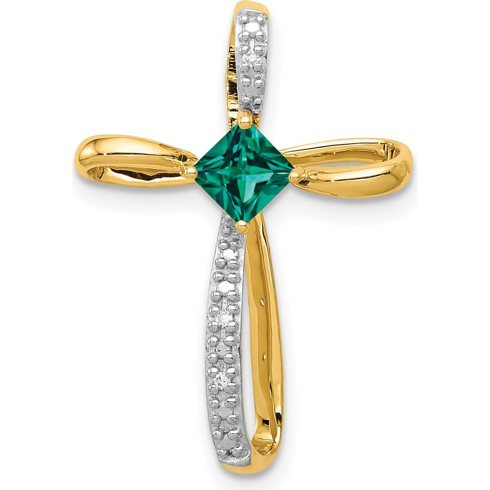 14K Yellow Gold and White Rhodium Square Lab Created Emerald and Diamond Cross Omega Slide - 0.46 Carat Total Emerald Weight by Lumare Gioia