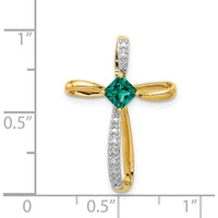 14K Yellow Gold and White Rhodium Square Lab Created Emerald and Diamond Cross Omega Slide - 0.46 Carat Total Emerald Weight by Lumare Gioia