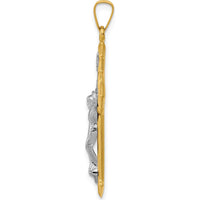 14K Yellow Gold and White Rhodium St. Benedict INRI Crucifix Pendant - 37.5mm Length by Oro Pregiato