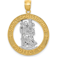 14K Yellow Gold and White Rhodium St. Christopher Protection Pendant - 31.75mm Length by Oro Pregiato