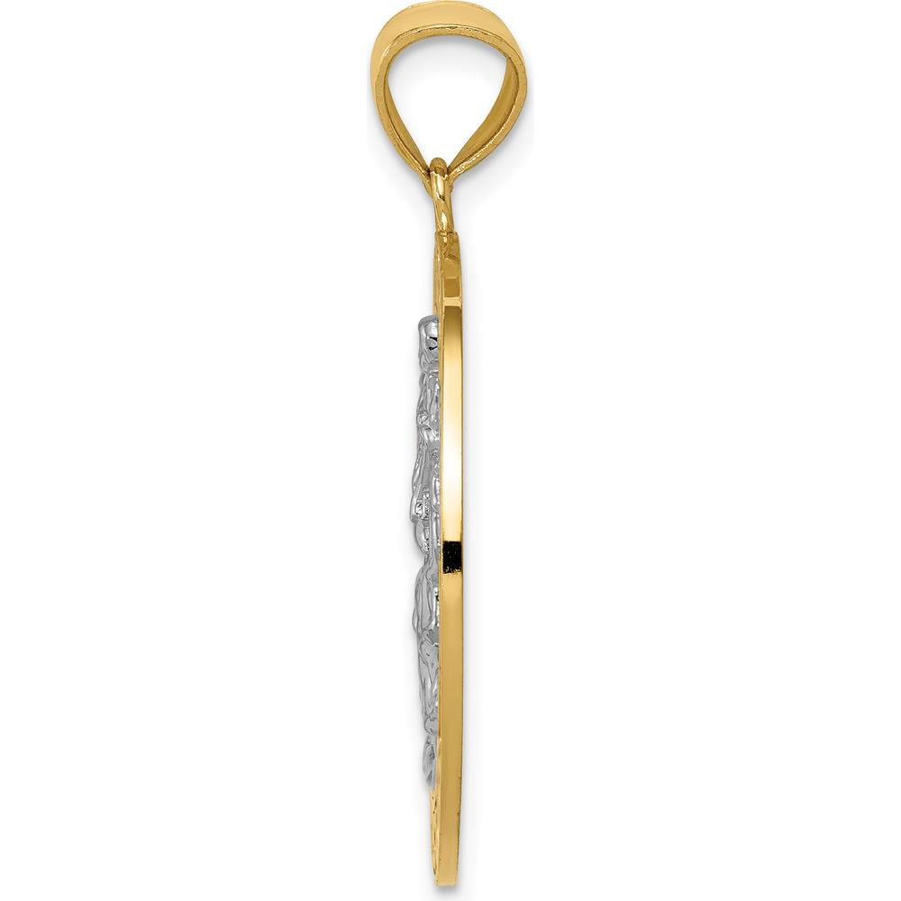 14K Yellow Gold and White Rhodium St. Christopher Protection Pendant - 31.75mm Length by Oro Pregiato