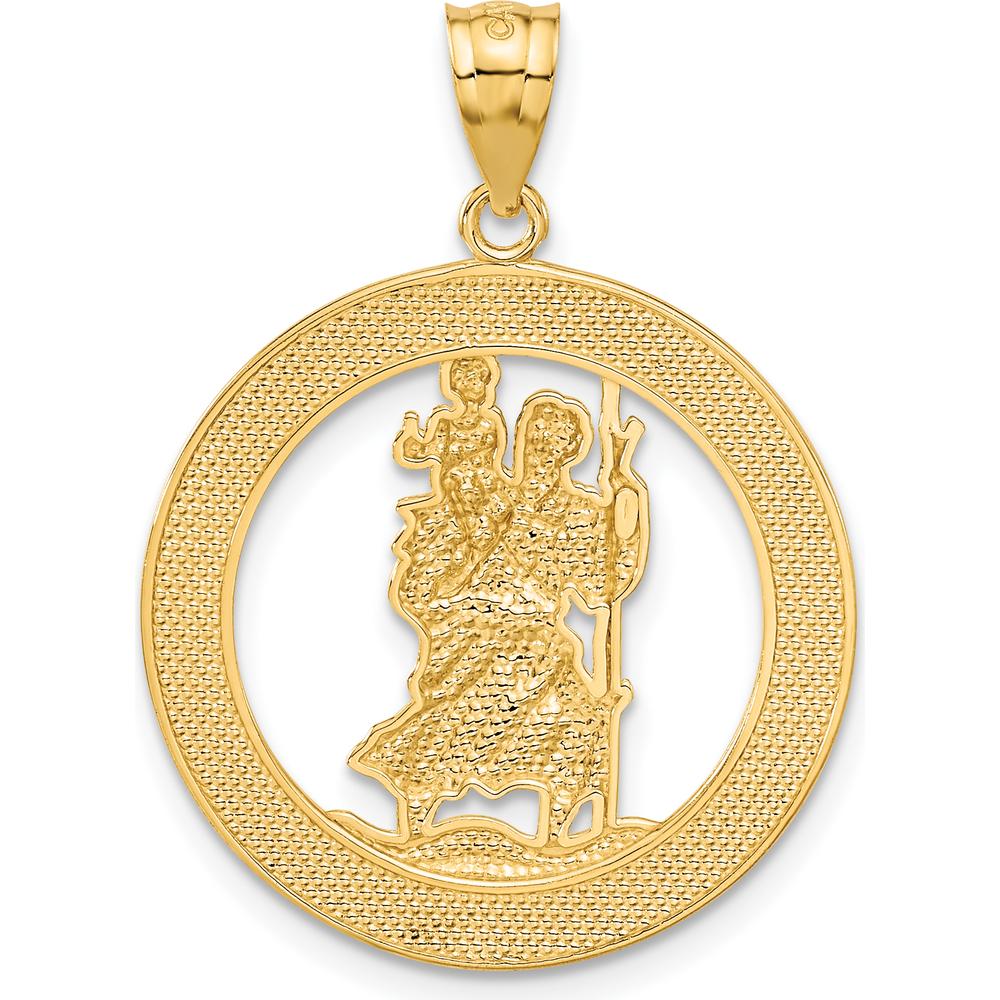 14K Yellow Gold and White Rhodium St. Christopher Protection Pendant - 31.75mm Length by Oro Pregiato