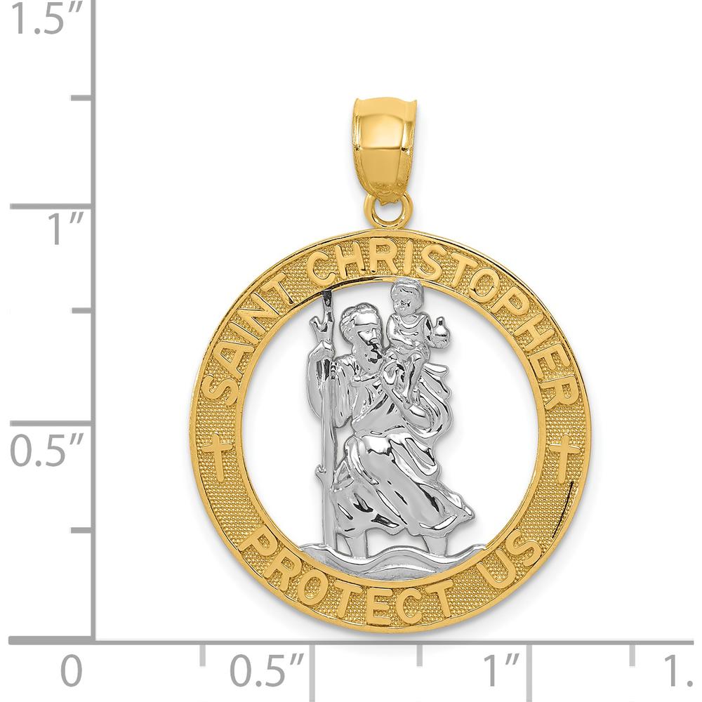 14K Yellow Gold and White Rhodium St. Christopher Protection Pendant - 31.75mm Length by Oro Pregiato