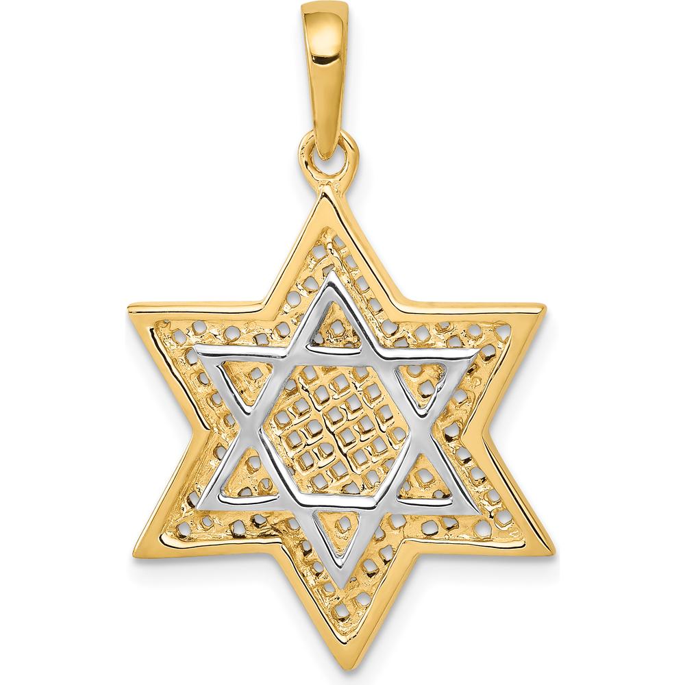 14K Yellow Gold and White Rhodium Star of David Charm - 32mm Length by Oro Pregiato