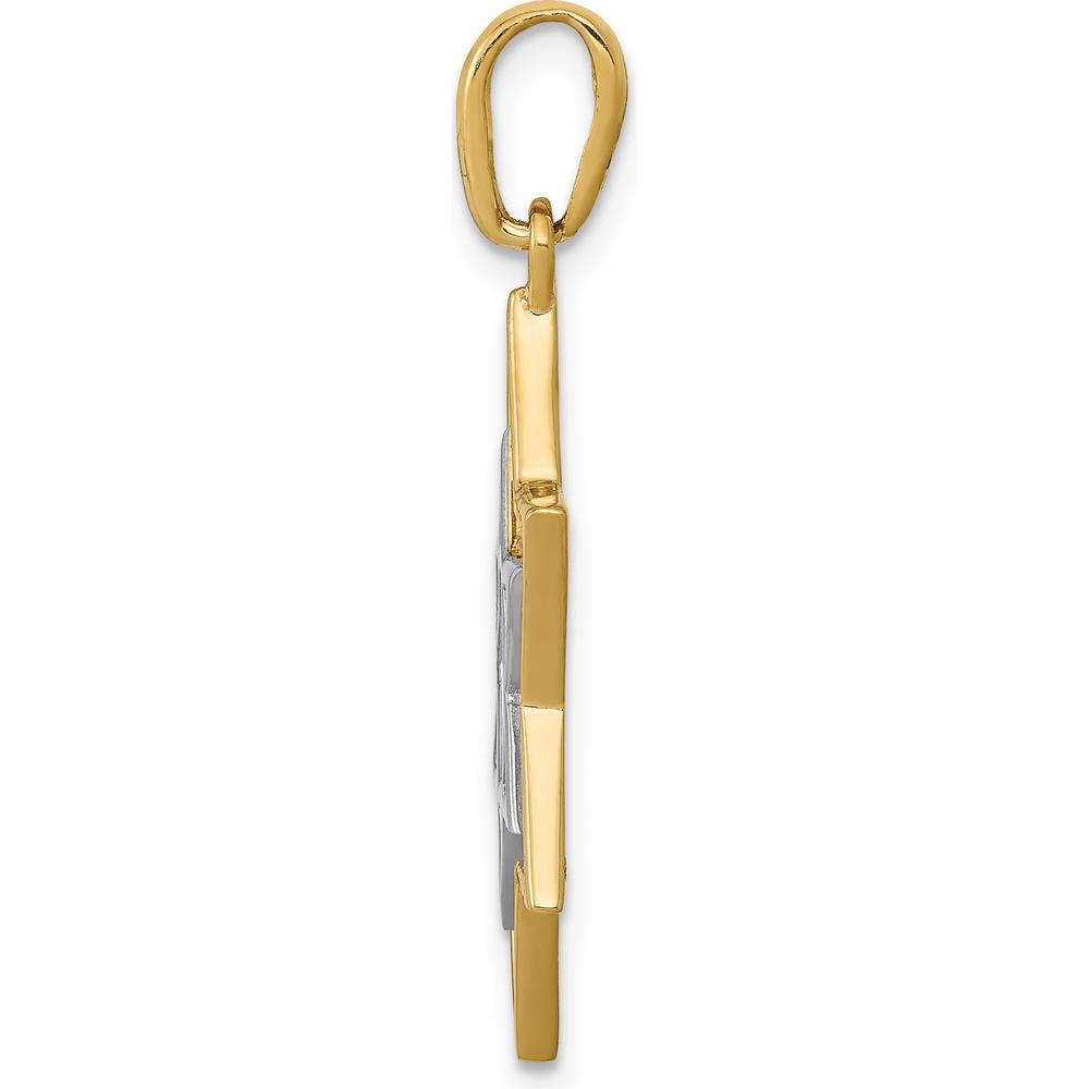 14K Yellow Gold and White Rhodium Star of David Charm - 32mm Length by Oro Pregiato