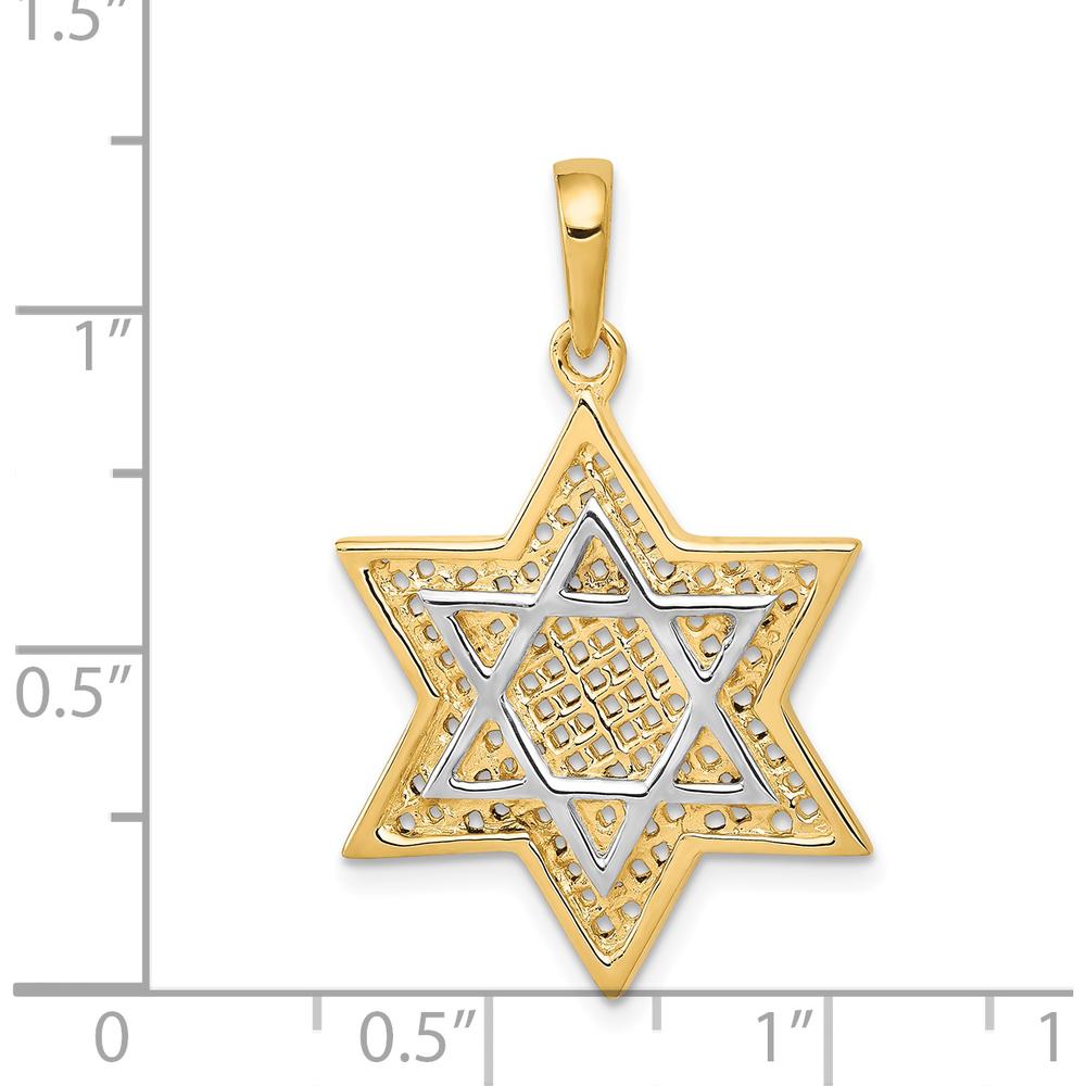 14K Yellow Gold and White Rhodium Star of David Charm - 32mm Length by Oro Pregiato