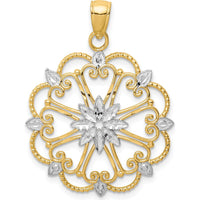 14K Yellow Gold and White Rhodium Starburst Pendant - 30mm Length, 25mm Width by Oro Pregiato