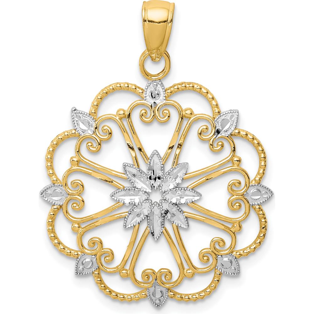 14K Yellow Gold and White Rhodium Starburst Pendant - 30mm Length, 25mm Width by Oro Pregiato