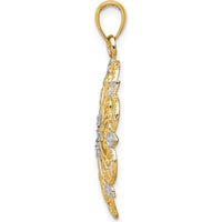 14K Yellow Gold and White Rhodium Starburst Pendant - 30mm Length, 25mm Width by Oro Pregiato