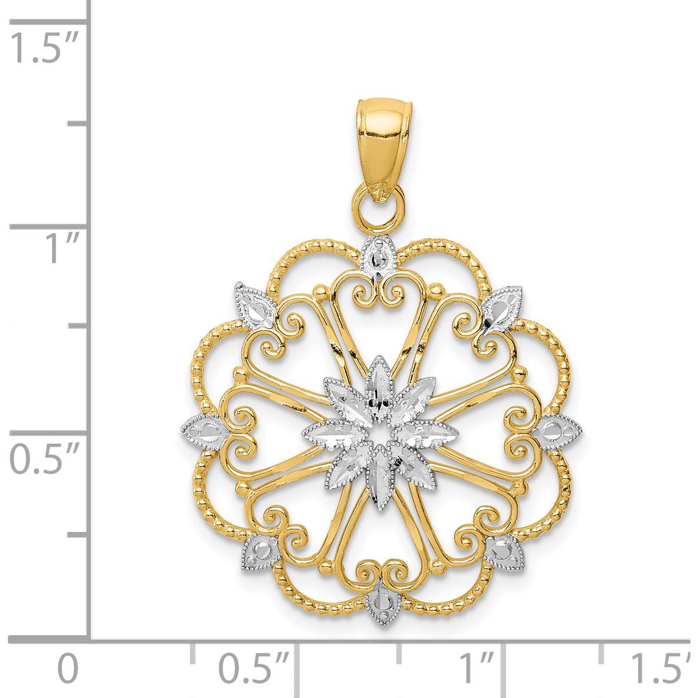 14K Yellow Gold and White Rhodium Starburst Pendant - 30mm Length, 25mm Width by Oro Pregiato