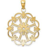 14K Yellow Gold and White Rhodium Starburst Pendant - 30mm Length, 25mm Width by Oro Pregiato