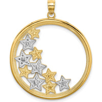 14K Yellow Gold and White Rhodium Stars in Round Frame Charm - Textured Star Pendant by Oro Pregiato