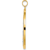 14K Yellow Gold and White Rhodium Stars in Round Frame Charm - Textured Star Pendant by Oro Pregiato