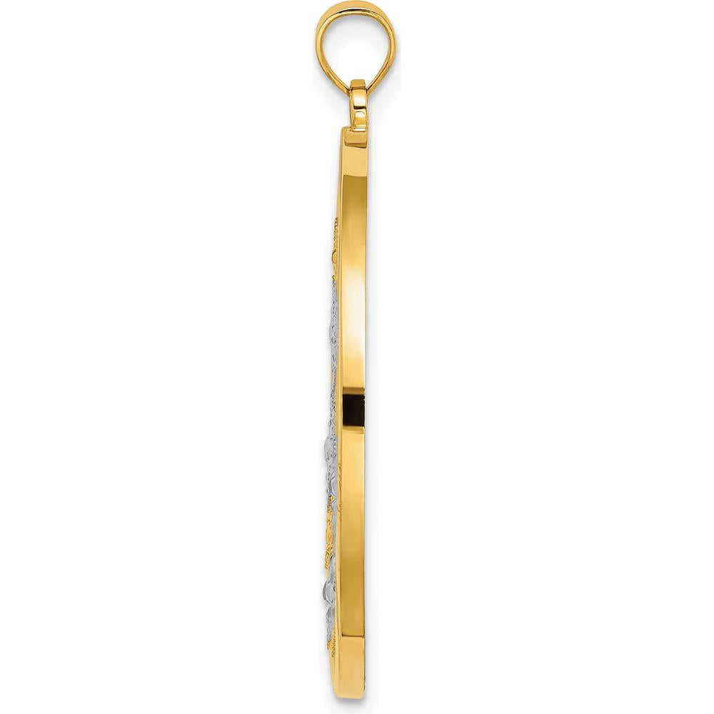 14K Yellow Gold and White Rhodium Stars in Round Frame Charm - Textured Star Pendant by Oro Pregiato