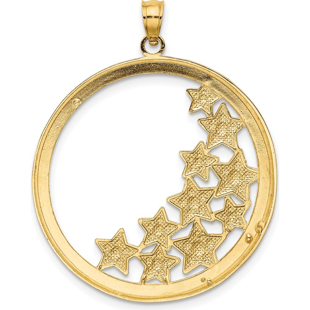 14K Yellow Gold and White Rhodium Stars in Round Frame Charm - Textured Star Pendant by Oro Pregiato