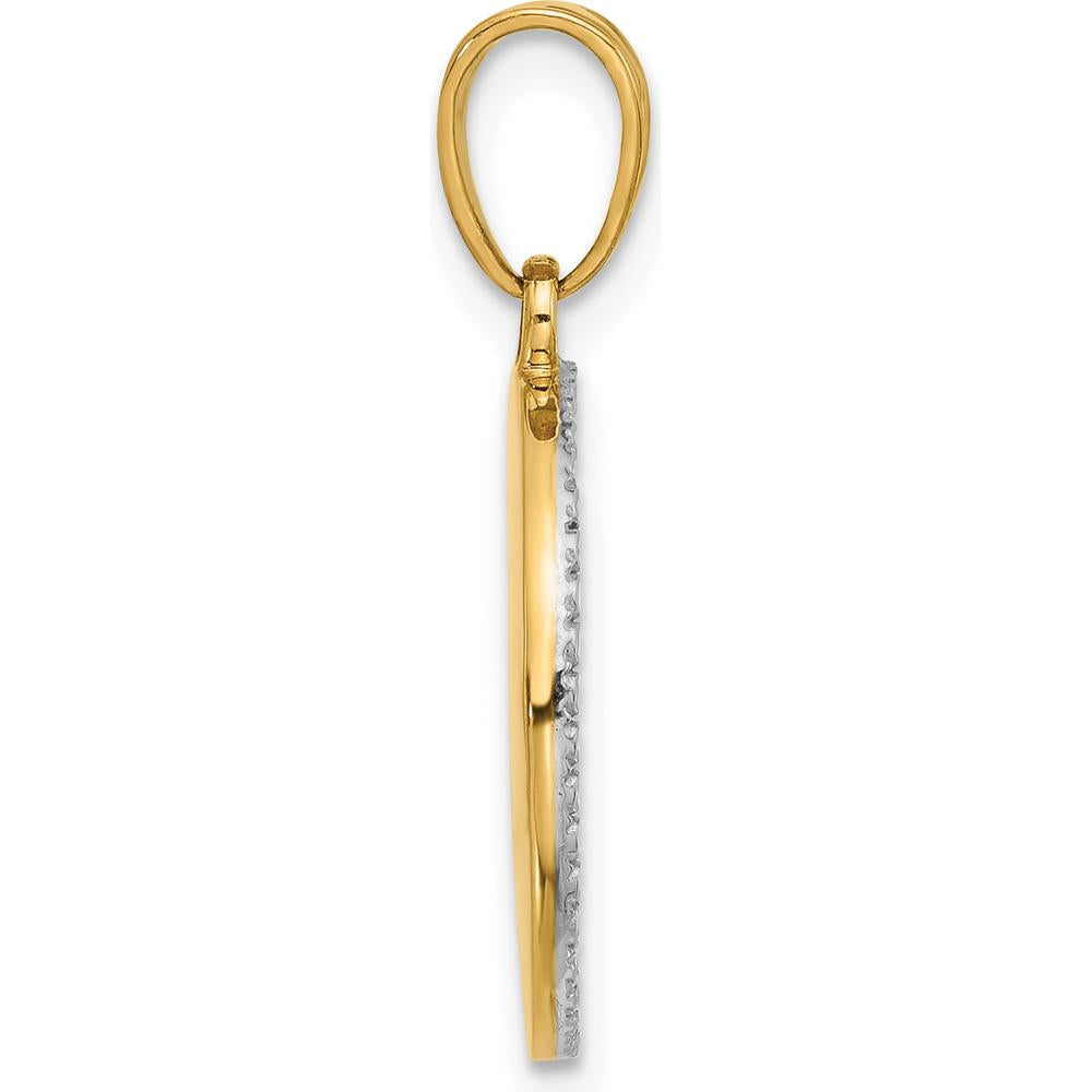 14K Yellow Gold and White Rhodium Sun and Moon Pendant with Diamond-Cut Detailing in Blue Enamel - 26mm Length by Oro Pregiato